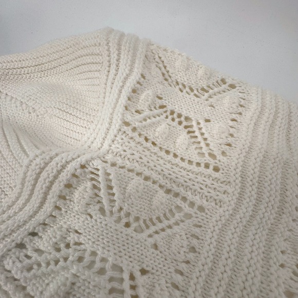 Olive + Oak Cream Knit Crocheted V Neck Bodycon Mini Dress‎ Large Boho Festival - Picture 3 of 9